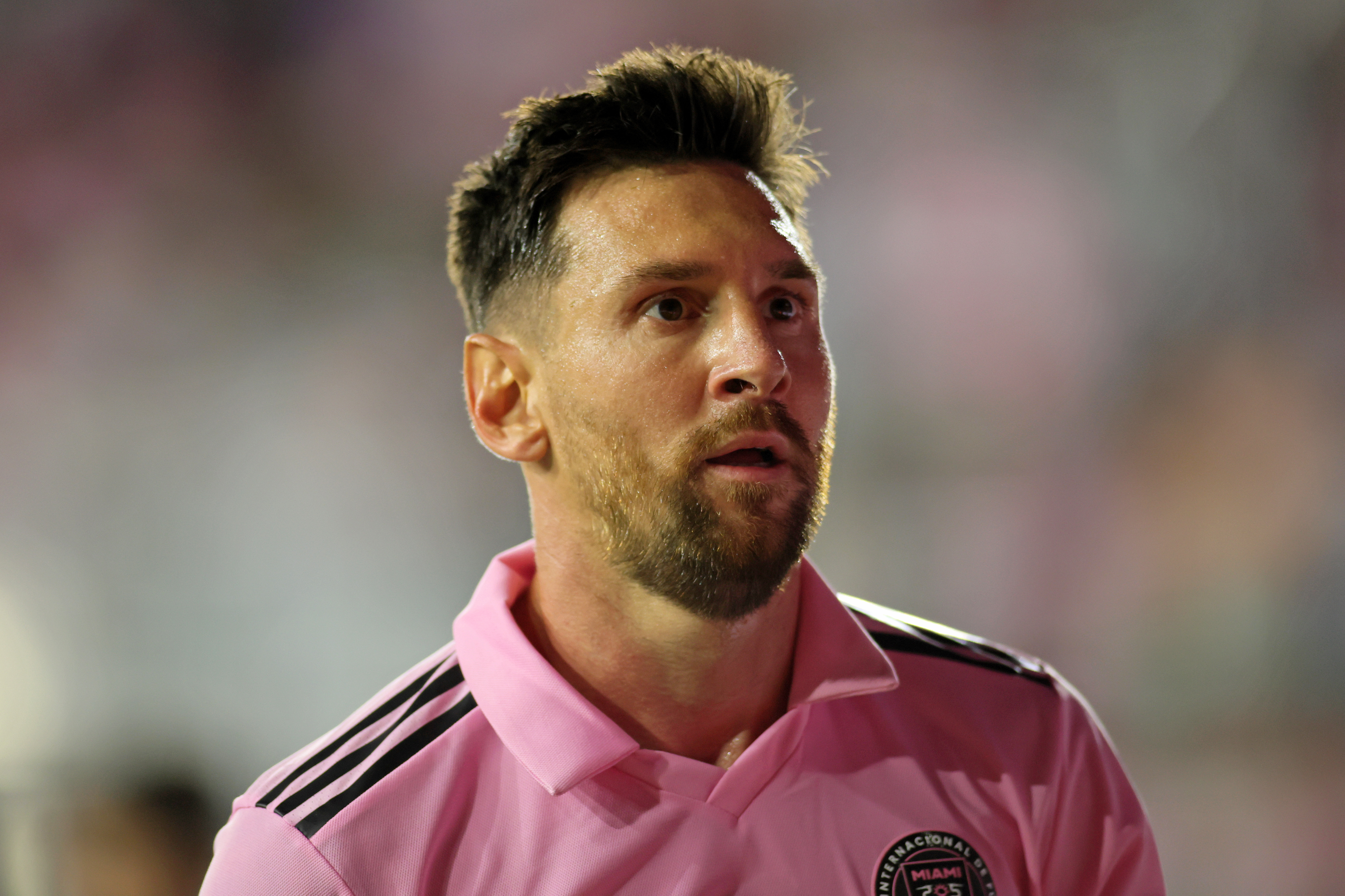 Jul 21, 2023; Fort Lauderdale, FL, USA; Inter Miami CF forward Lionel Messi (10) looks on against Cruz Azul during the second half at DRV PNK Stadium. Mandatory Credit: Sam Navarro-USA TODAY Sports
