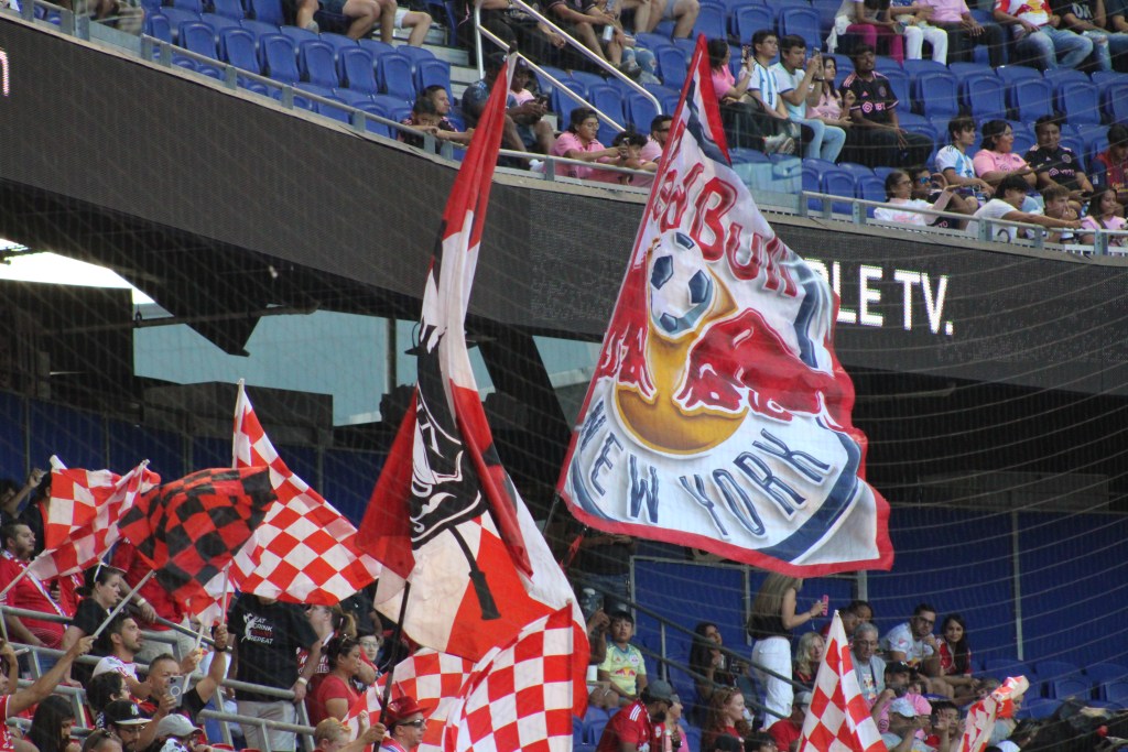New York Red Bulls supporters section getting ready for the match.