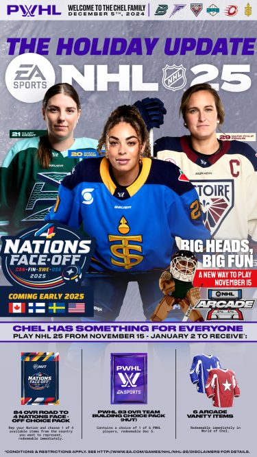 PWHL Joins NHL 25 marking the first time a Women's Pro Hockey League joins the game. Mandatory Credit:EA Sports