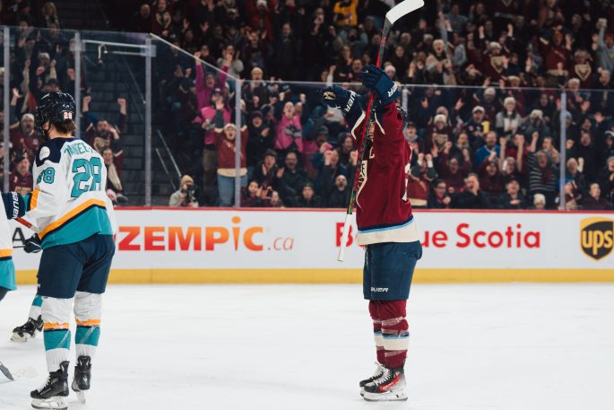 2/15/25 Laval, CN Place Bell| Marie-Philip Poulin Goal celly. Mandatory Credit: Arianne Bergeron/PWHL