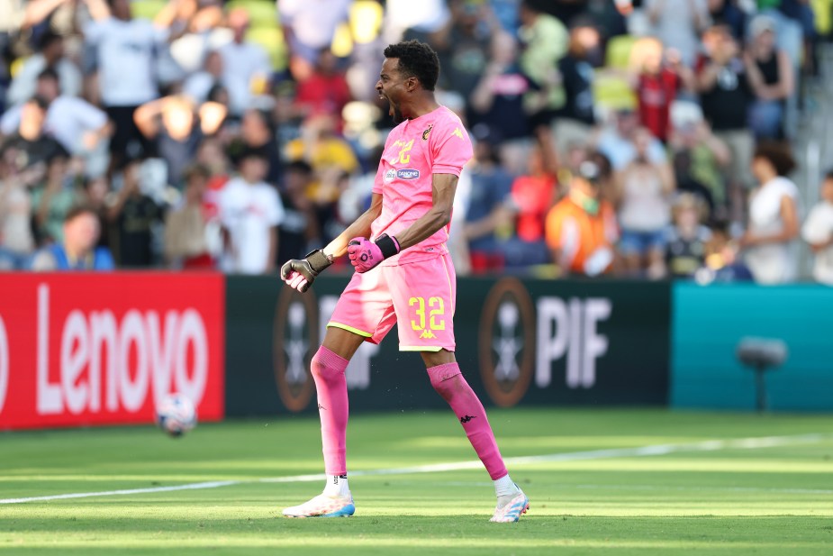 NASHVILLE, TENNESSEE - JUNE 20: Bechir Ben Said #32 of Esperance De Tunisie reacts after saving a penalty kick from Denis Bouanga #99 of LAFC during the FIFA Club World Cup 2025 group D match between Los Angeles Football Club and Esperance de Tunis at GEODIS Park on June 20, 2025 in Nashville, Tennessee. (Photo by Stuart Franklin - FIFA/FIFA via Getty Images)