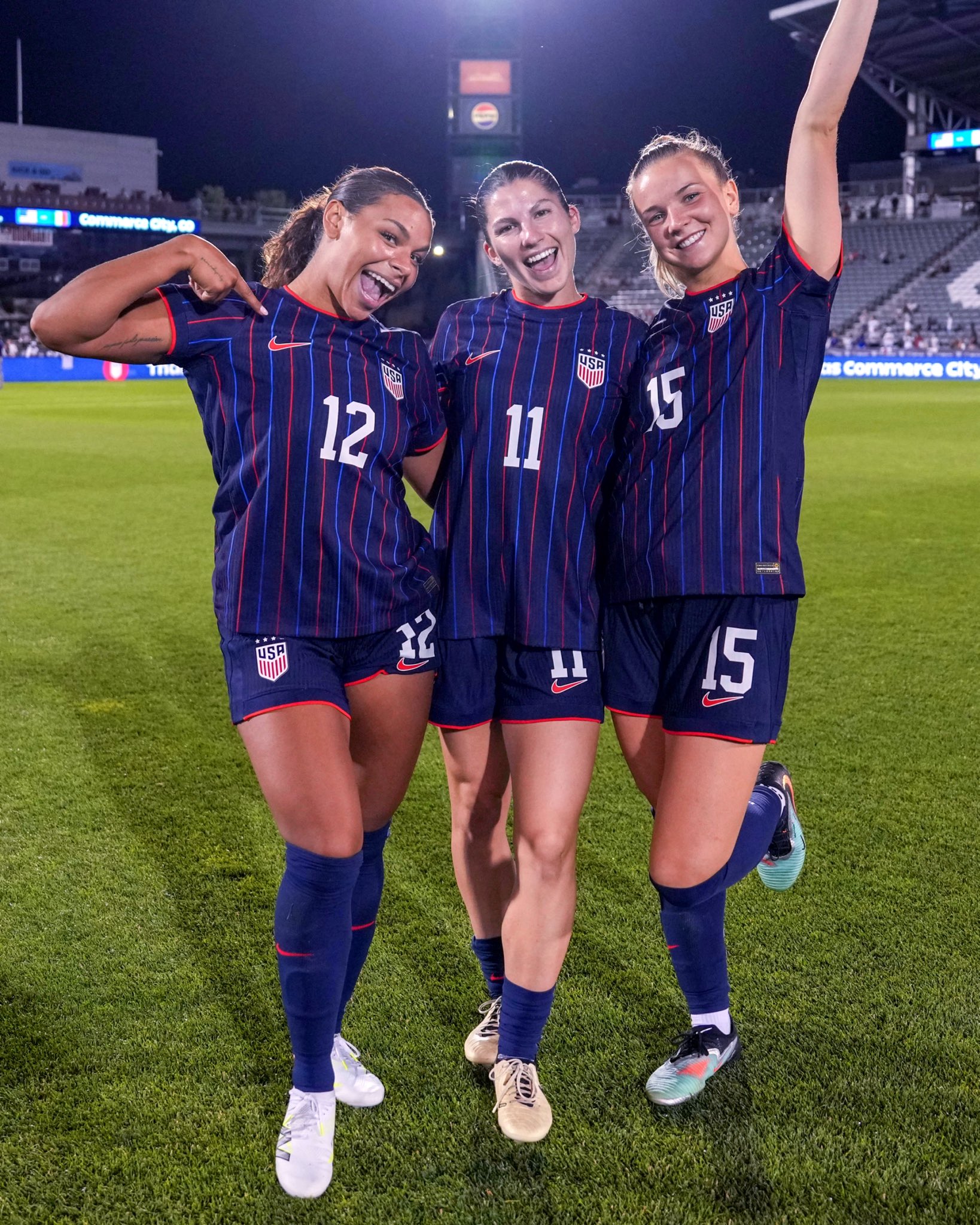 6/26/25 The KC Current Trio repping the USWNT. #12 Michelle Cooper, #11 Izzy Rodriguez, and #15 Claire Hutton. Mandatory Credit: USWNT/US Soccer