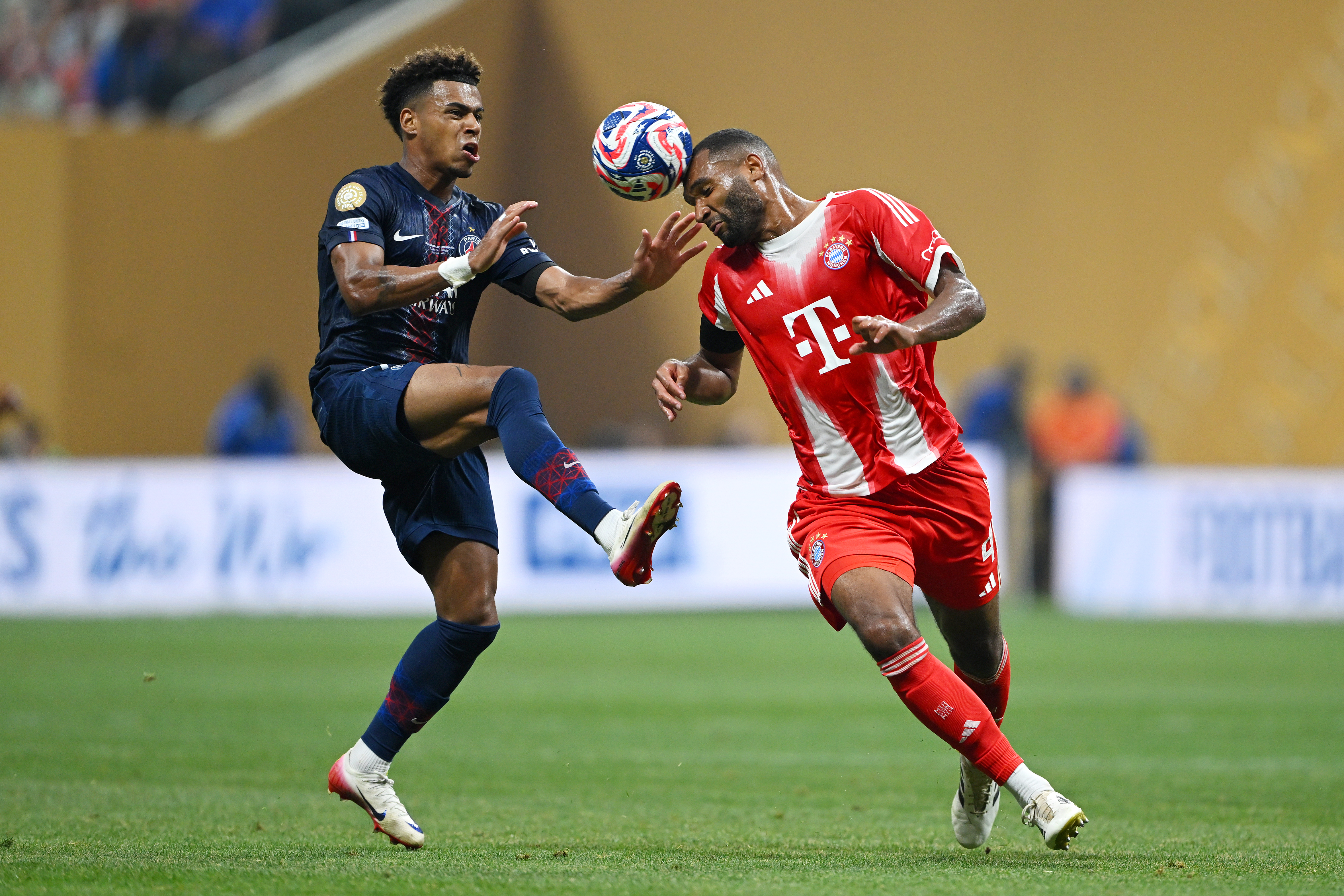 Desire Doue challenging for the Ball. Photo From FIA.com