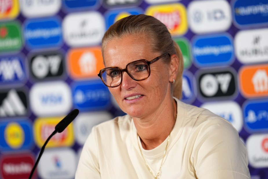 ZURICH, SWITZERLAND - JULY 09: Sarina Wiegman, Head Coach of England, speaks to the media in a post match press conference following the team's victory in the UEFA Women's EURO 2025 Group D match between England and Netherlands at Stadion Letzigrund on July 09, 2025 in Zurich, Switzerland. (Photo by Aitor Alcalde - UEFA/UEFA via Getty Images)
