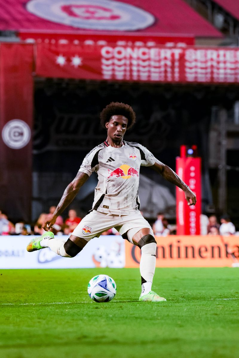 7/27/2025 Soldier Field, Chicago, IL Kyle Duncan plays the ball. Mandatory Credit New York Red Bulls.