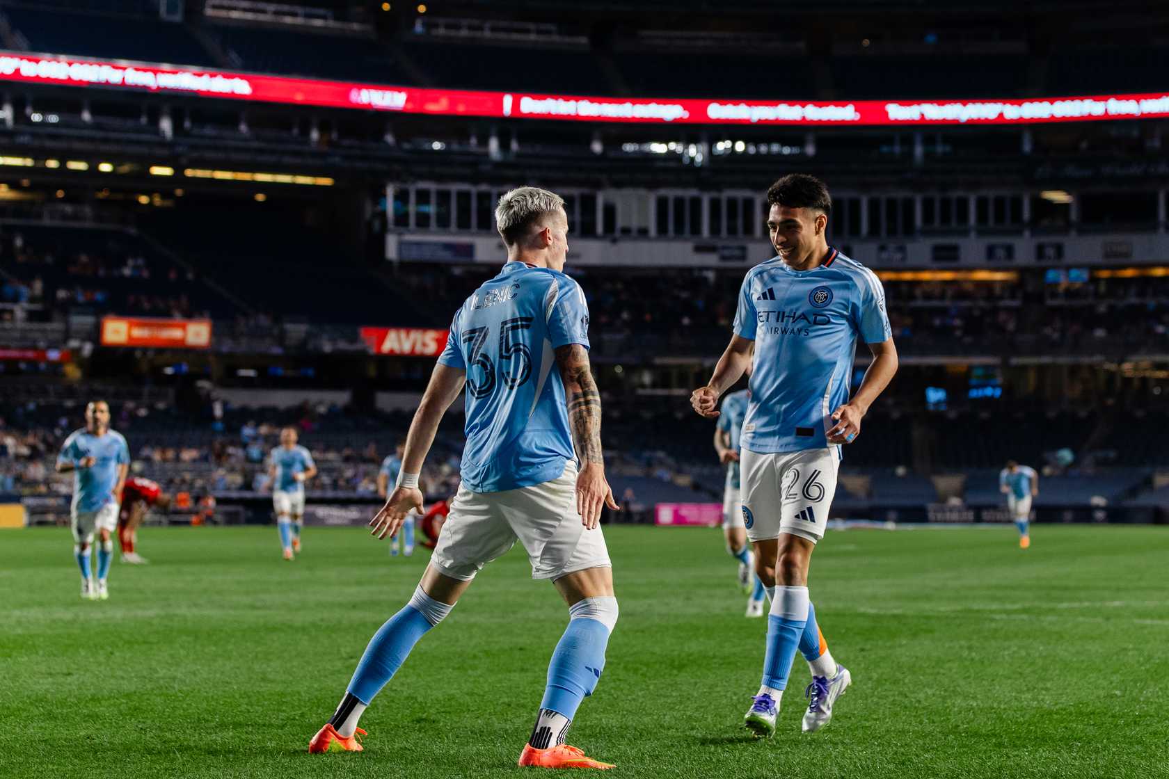 7/3/25 Bronx, NY Yankee Stadium| Mitja celebrates his goal with the CR7 Siu celebration. Mandatory Credit: NYCFC