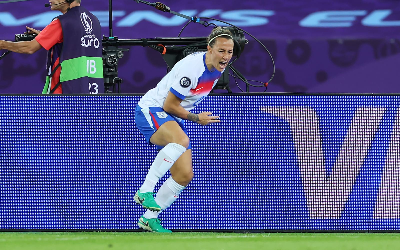 Lucy Bronze celebrates her goal for England. Mandatory Credit UEFA.com