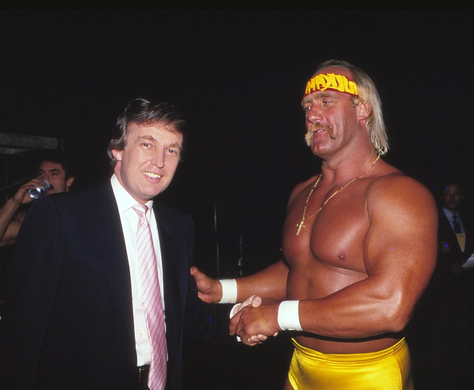 Hogan and Donald Trump at Wrestlemania Vl Convention Hall in Atlantic City on March 29, 1987. Getty Images