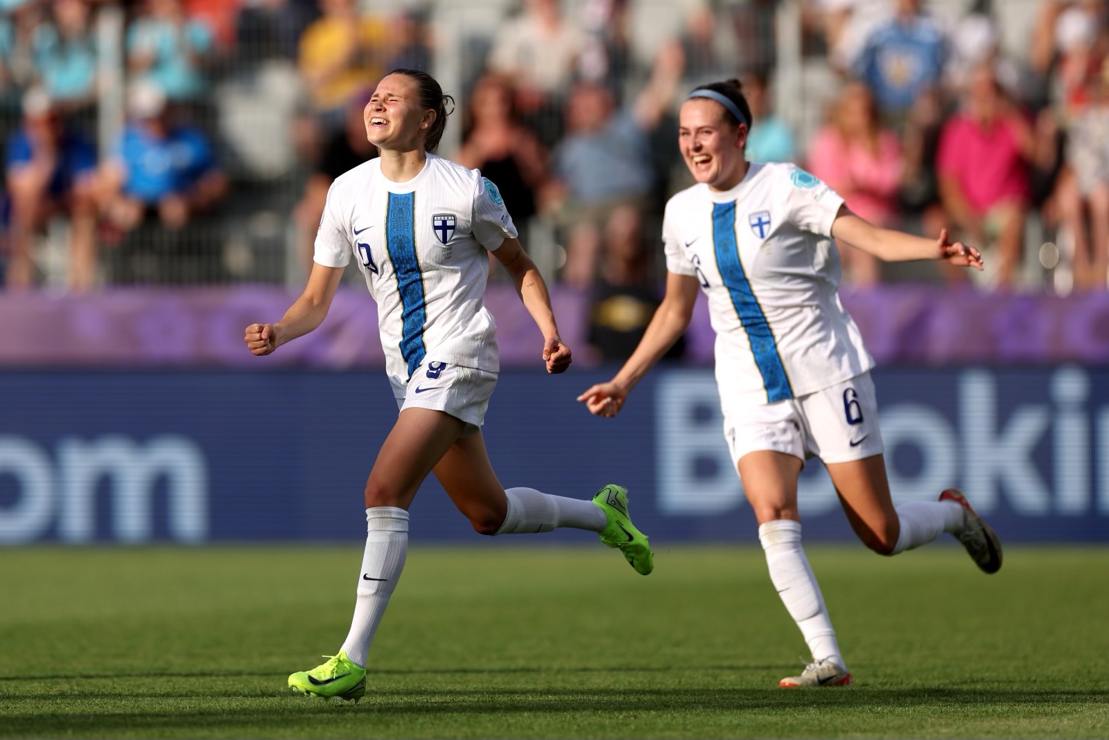 THUN, SWITZERLAND - JULY 02: Katariina Kosola of Finland celebrates scoring her team's first goal during the UEFA Women's EURO 2025 Group A match between Iceland and Finland at Arena Thun on July 02, 2025 in Thun, Switzerland. (Photo by Florencia Tan Jun - UEFA/UEFA via Getty Images)