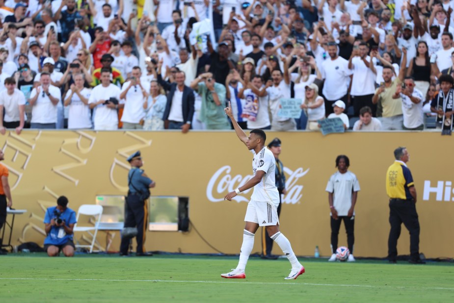 7/5/25, East Rutherford, New Jersey, MetLife Kylian Mbappé #9 of Real Madrid C.F. celebrates after scoring his team’s third goal during the FIFA Club World Cup 2025 quarterfinal match against Borussia Dortmund. Mandatory Credit: Bad Dawg Sports/Jose Pichirilo