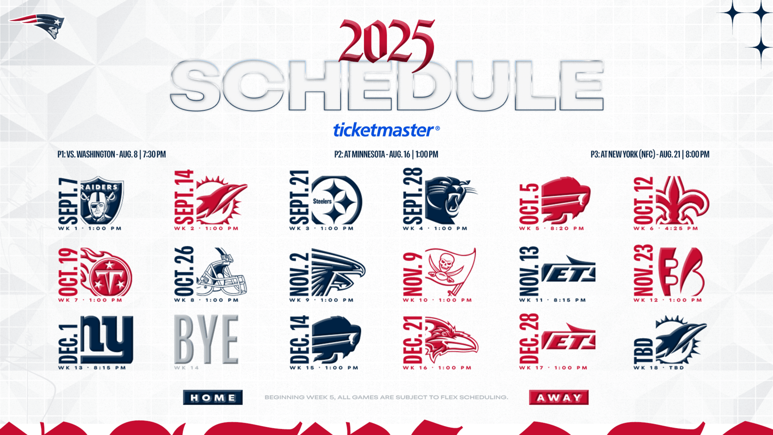 NFL's New England Patriots 2025 Schedule