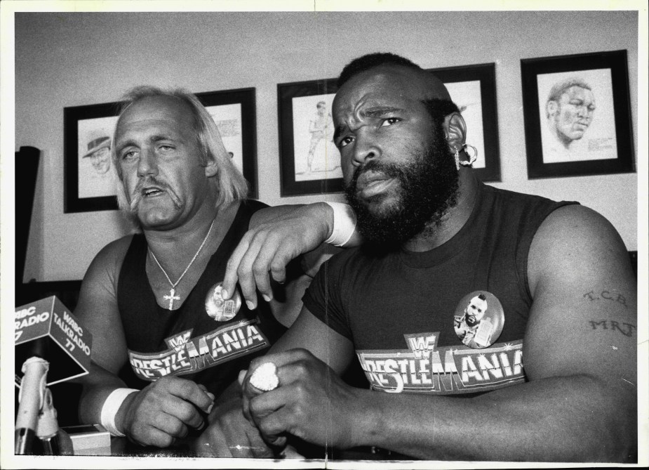 Hogan and Mr. T make an announcement about Wrestlemania in March 1985. New York Post