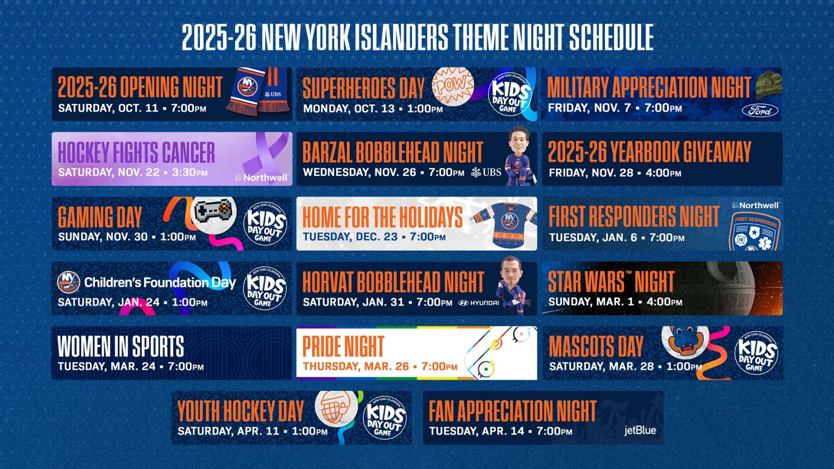 New York Islanders Theme Nights Calendar Banner.
