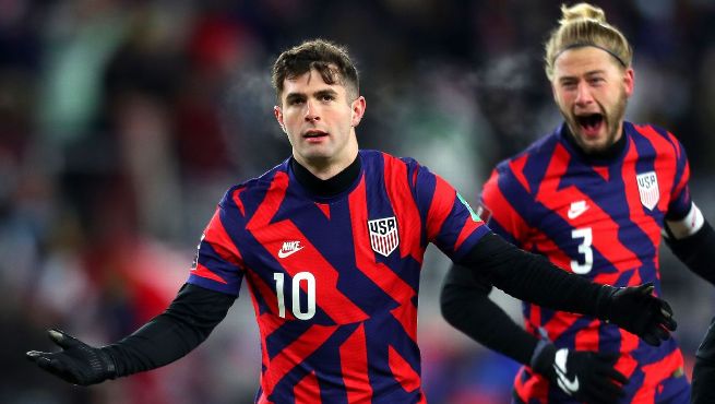 Christian Pulisic celebrates after scoring a goal against Honduras in World Cup qualifying. Credit: Getty Images
