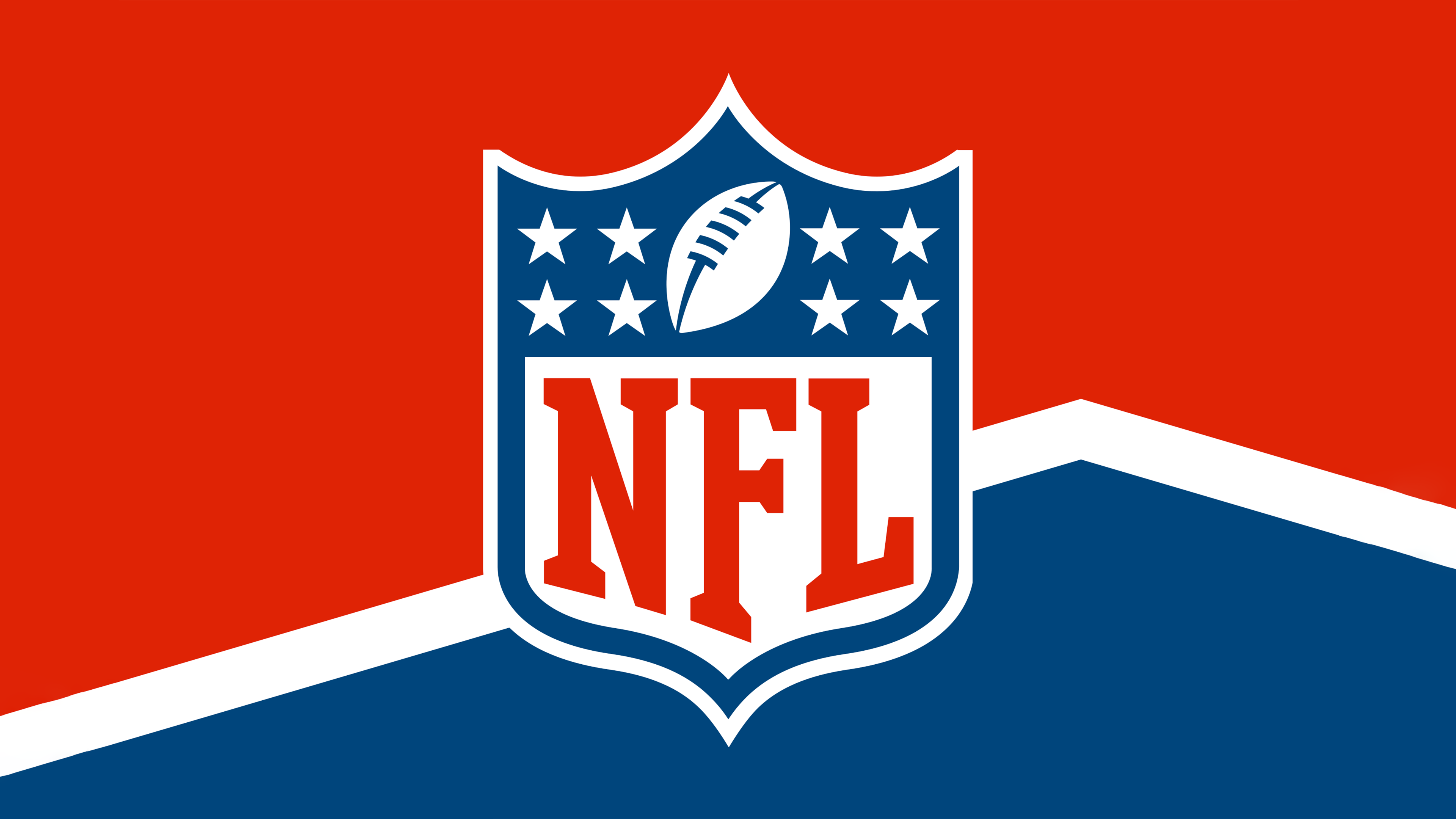 Official NFL logo featuring blue shield with white football and eight stars on red white and blue background