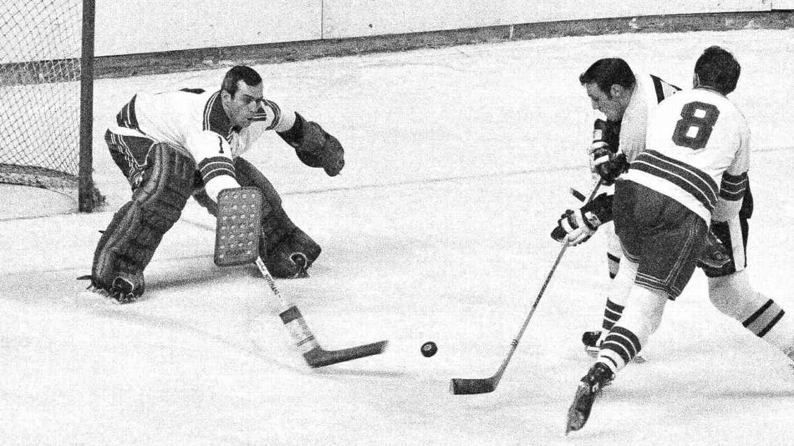 Hall of Fame goaltender Ed Giacomin was a five-time All-Star during more than a decade with the Rangers. His No. 1 is retired in the rafters at Madison Square Garden. AP Photo/A.E. Maloof, File