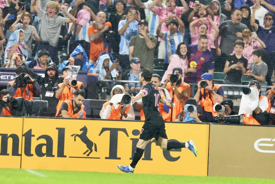 Lionel Messi celebrates goal Inter Miami fans Citi Field NYCFC