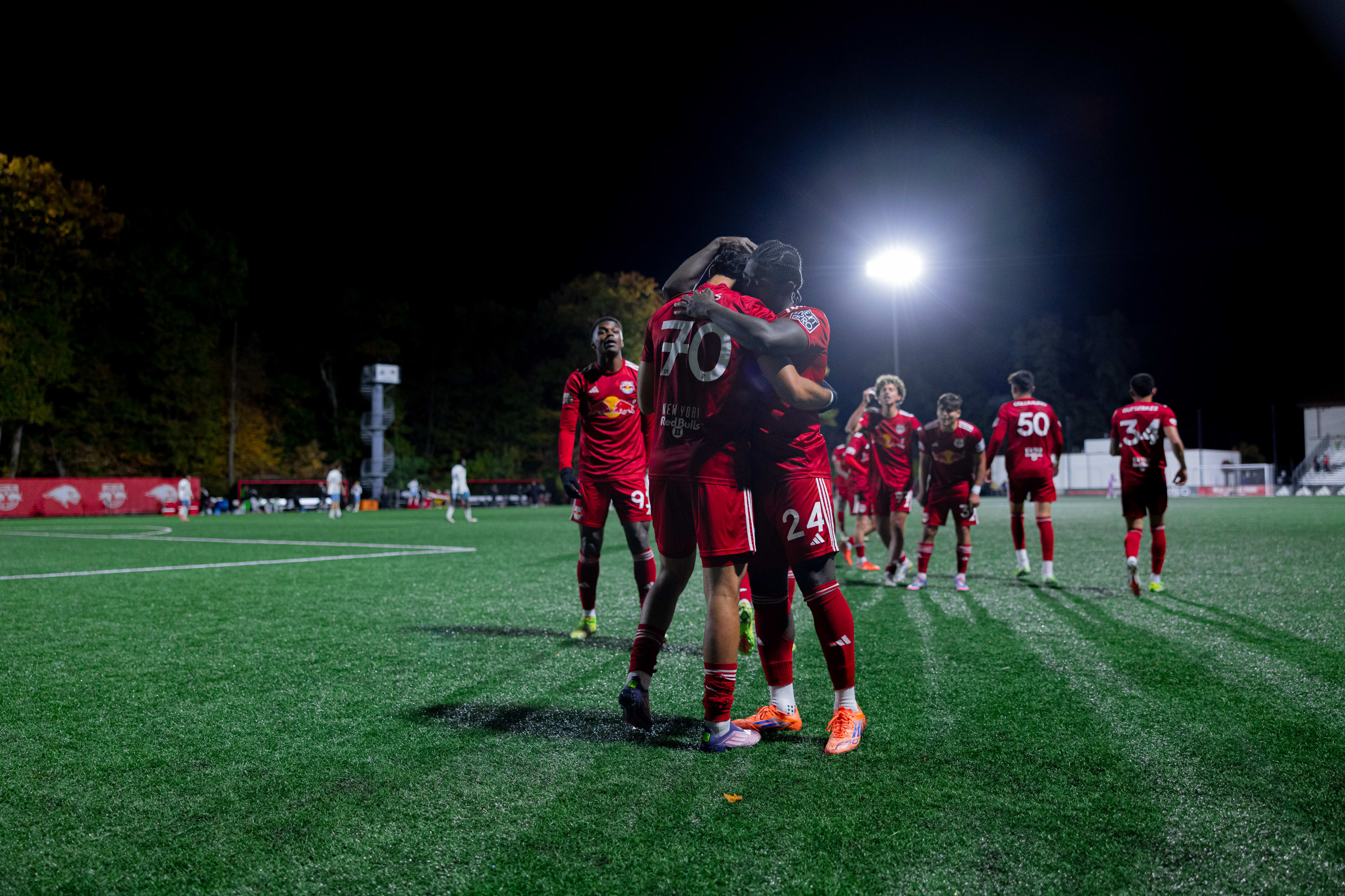 Andy Rojas celebrates his goal in the Eeastern Conference Semi-Finals of MLS Next Pro. Mandatory credit: New York Red Bulls 2.