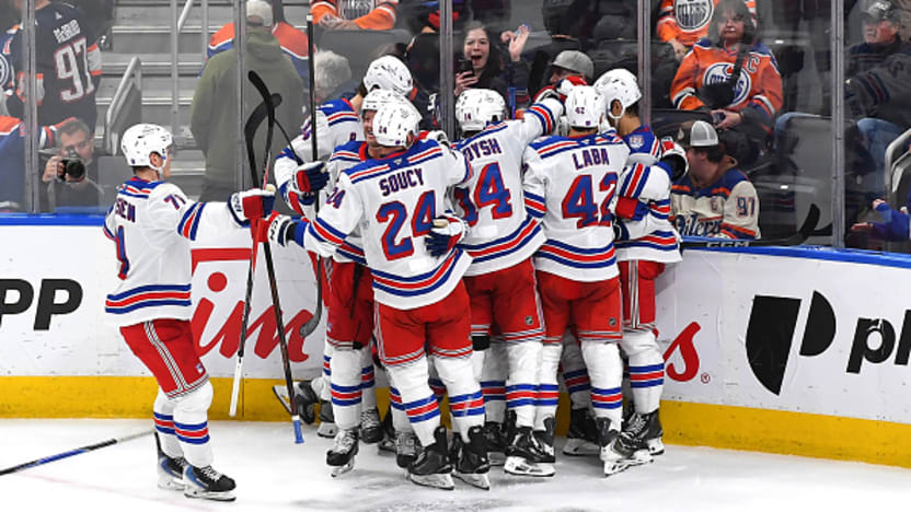 10/30/2025 Rogers Place, Edmonton, AB. The Rangers win in Overtime. Mandatory Credit: New York Rangers