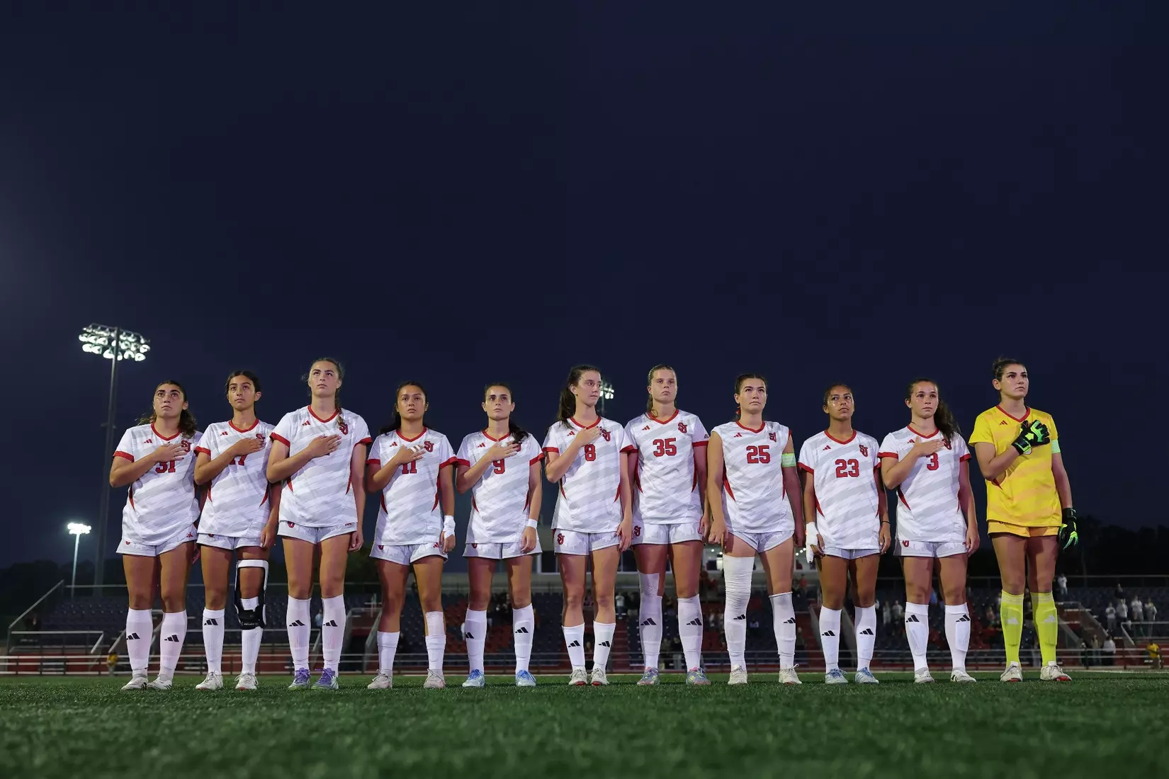 St. John's women's soccer starting XI lineup before their BIG EAST Conference match against No. 15 Georgetown at Belson Stadium on October 4, 2025