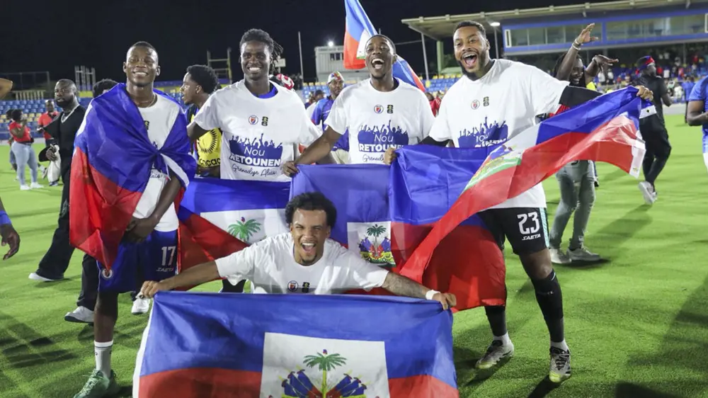 11/18/2025 Ergilio Hato Stadium, Willemstad, curacao, Haiti celebrates qualifying for the World Cup Mandatory Credit: CONCACAF.com