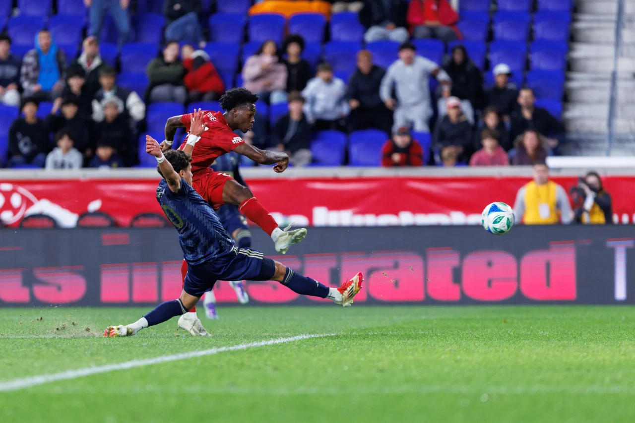 11/1/2025 Sports Illustrated Stadium, Harrison NJ, Roald Mitchell scores his first goal of the game. Mandatory Credit: New York Red Bulls 2