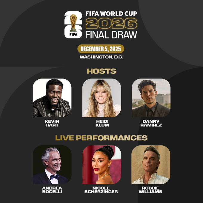 12/2/2025 Zurich, Switzerland, FIFA announces the hosts, Musical guests and the Draw Assistants for the World Cup Draw. Mandatory Credit: FIFA.com