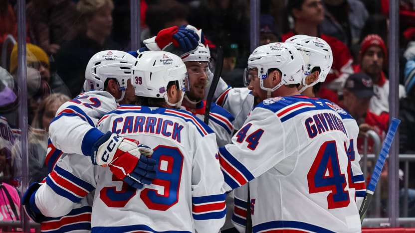 12/23/2025 Capital One Arena, Washington, D.C.., Taylor Raddysh scores for the Rangers. Mandatory Credit: New York Rangers