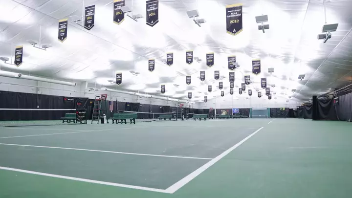 Wide view of the indoor tennis courts at West Point, home of Army West Point tennis.